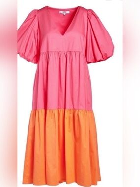 NWT CROSBY by Mollie Burch Pink and Orange Colorblock Puff-Sleeve  RETAIL &280